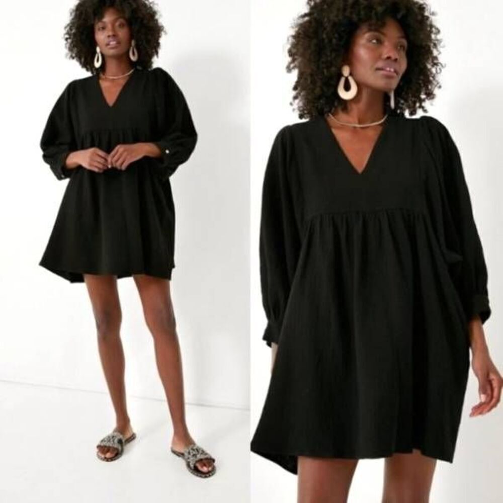 Tuckernuck Pomander Place   Black Gauze Millie Dress  Mini Length Swing sz Small